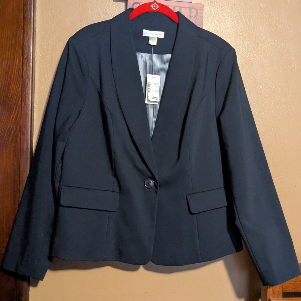 Dark Navy Blue Blazer Jacket Women's Large Christopher & Banks